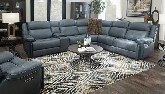 Easthill Navy Leather Reclining Sectional