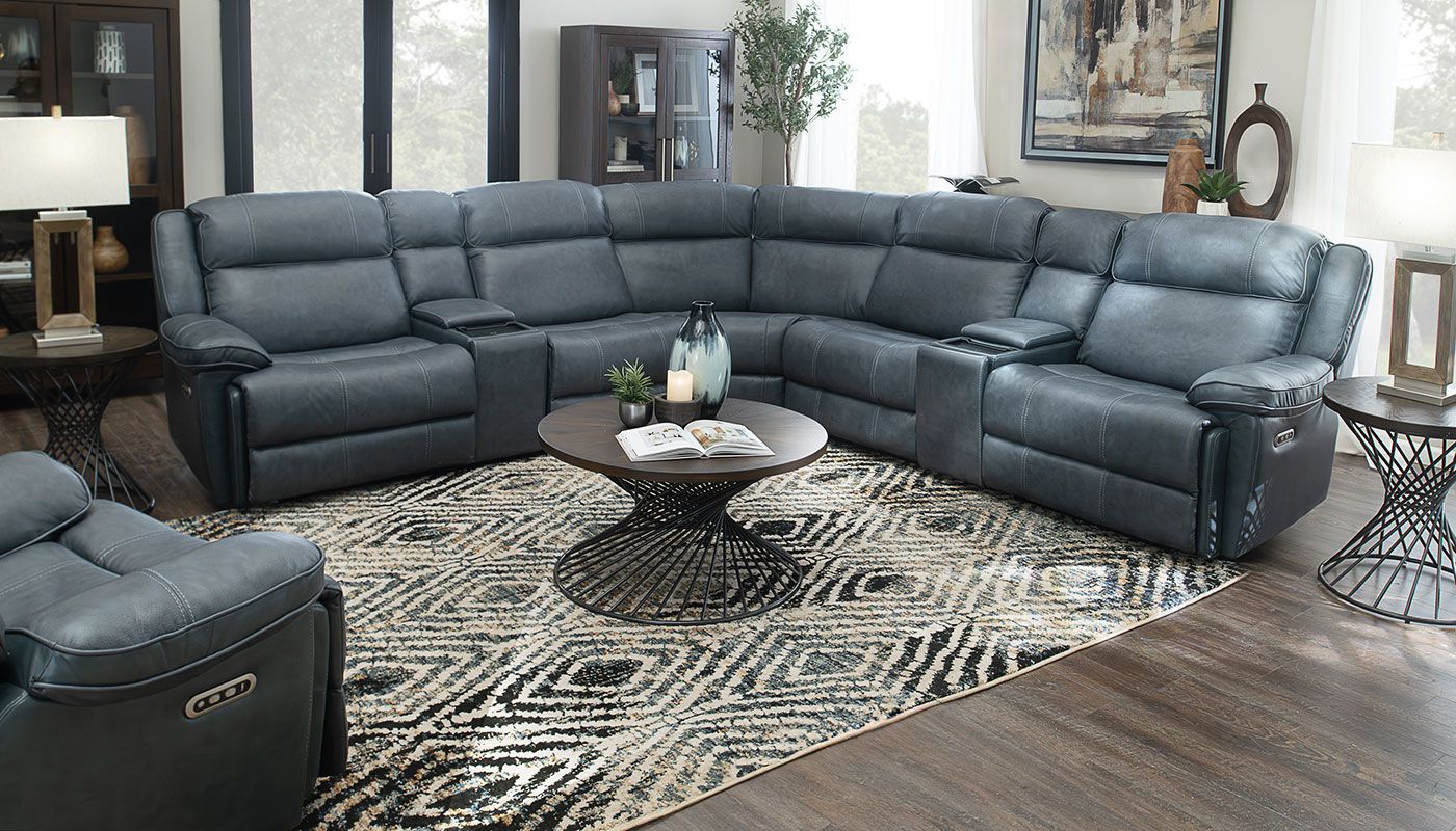 Easthill Navy Leather Reclining Sectional